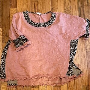 Umgee Pink Leopard Accent Oversized Tee